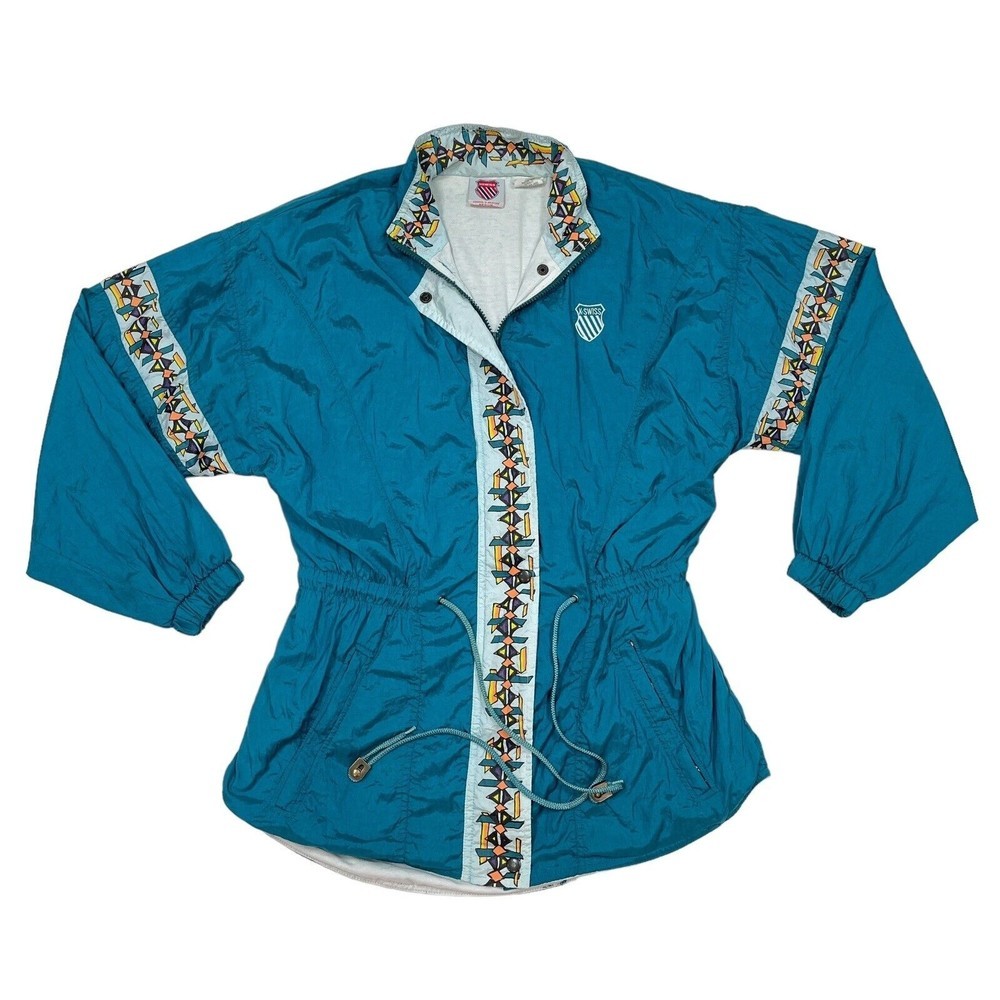 Vintage K Swiss Jacket Women Size Medium Teal Full Zip Retro 80s 90s Windbreaker